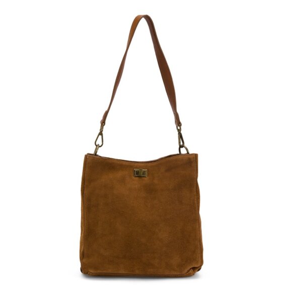 VILENCA Cognac Suede 3 Entry Turn Lock Crossbody - Picture 1 of 2